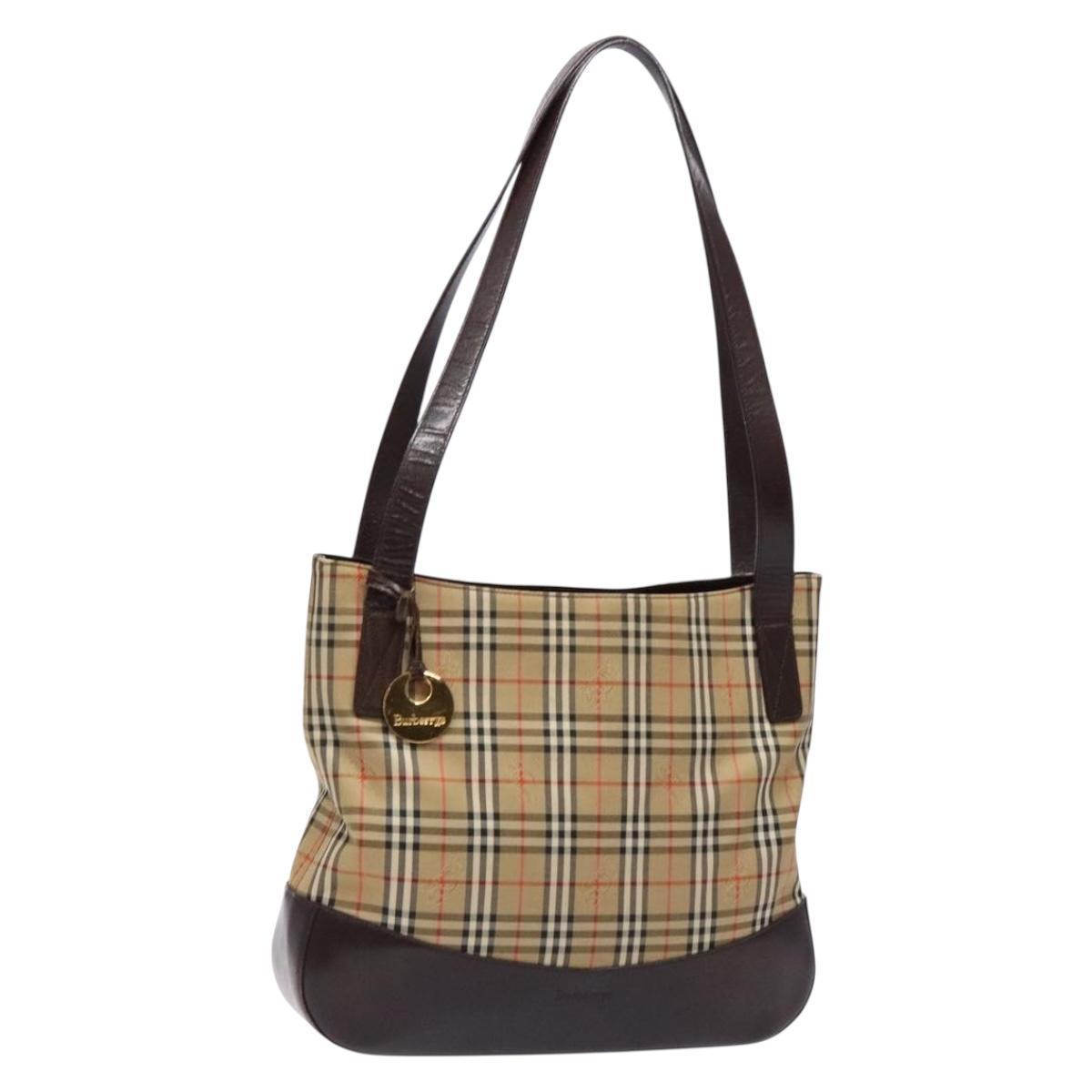 Burberrys Nova Check Tote Bag Canvas Beige Gold Auth Ep9927